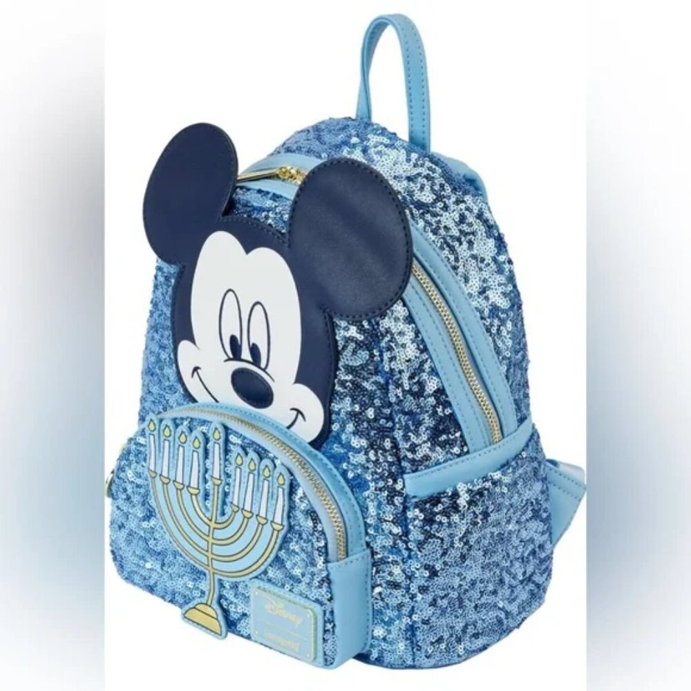 Loungefly Disney Mickey Mouse Hanukkah Sequin Glow Mini Backpack - Picture 3 of 8